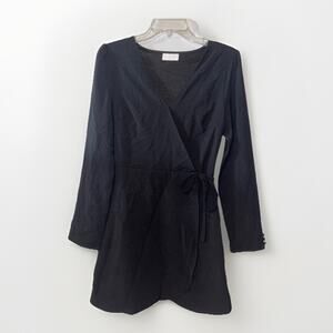 Isais Faux Wrap Black Mini Long Sleeve Dress Sz S Minimalist Holiday Preppy